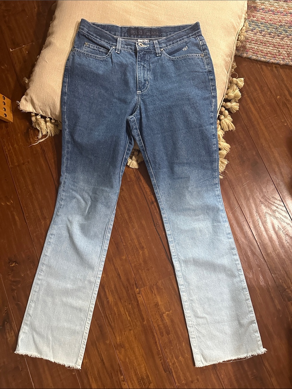 GUESS Jeans Size 28 Y2K Ombre Bleach Wash Raw Hem 100% Cotton